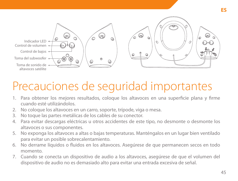 Precauciones de seguridad importantes | Acme SS206 User Manual | Page 45 / 70