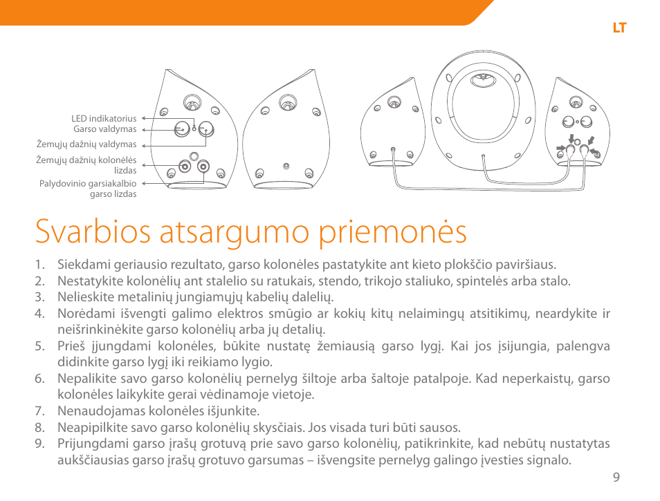 Svarbios atsargumo priemonės | Acme SS206 User Manual | Page 9 / 70