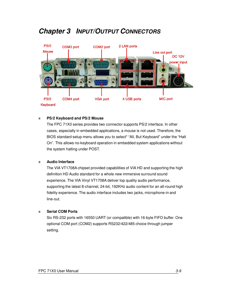 Chapter 3 i, Nput, Utput | Onnectors | Acnodes FPC 7150 User Manual | Page 17 / 80