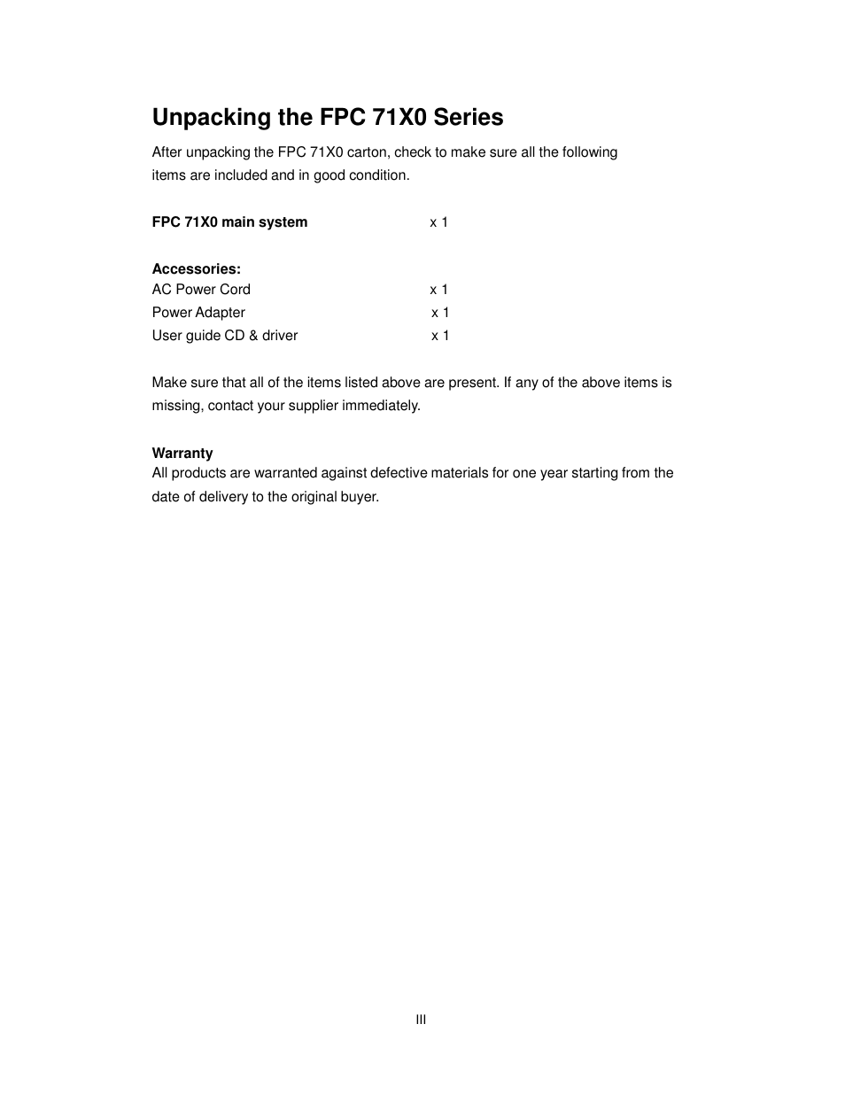 Unpacking the fpc 71x0 series | Acnodes FPC 7150 User Manual | Page 4 / 80