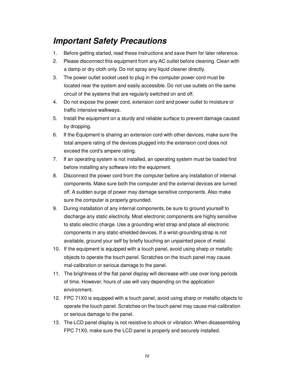 Important safety precautions | Acnodes FPC 7150 User Manual | Page 5 / 80