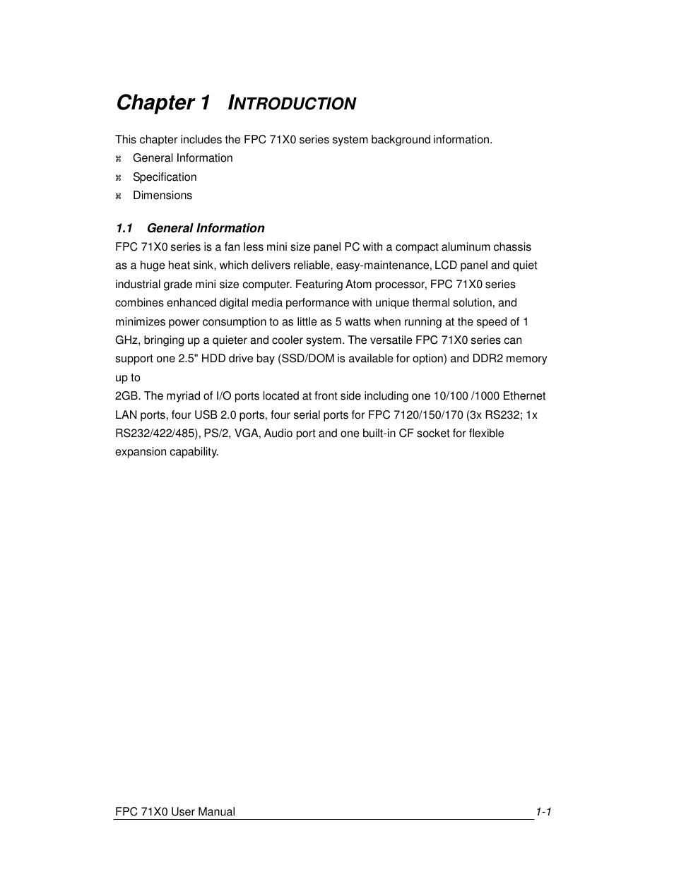 Chapter 1 i, Ntroduction | Acnodes FPC 7150 User Manual | Page 9 / 80