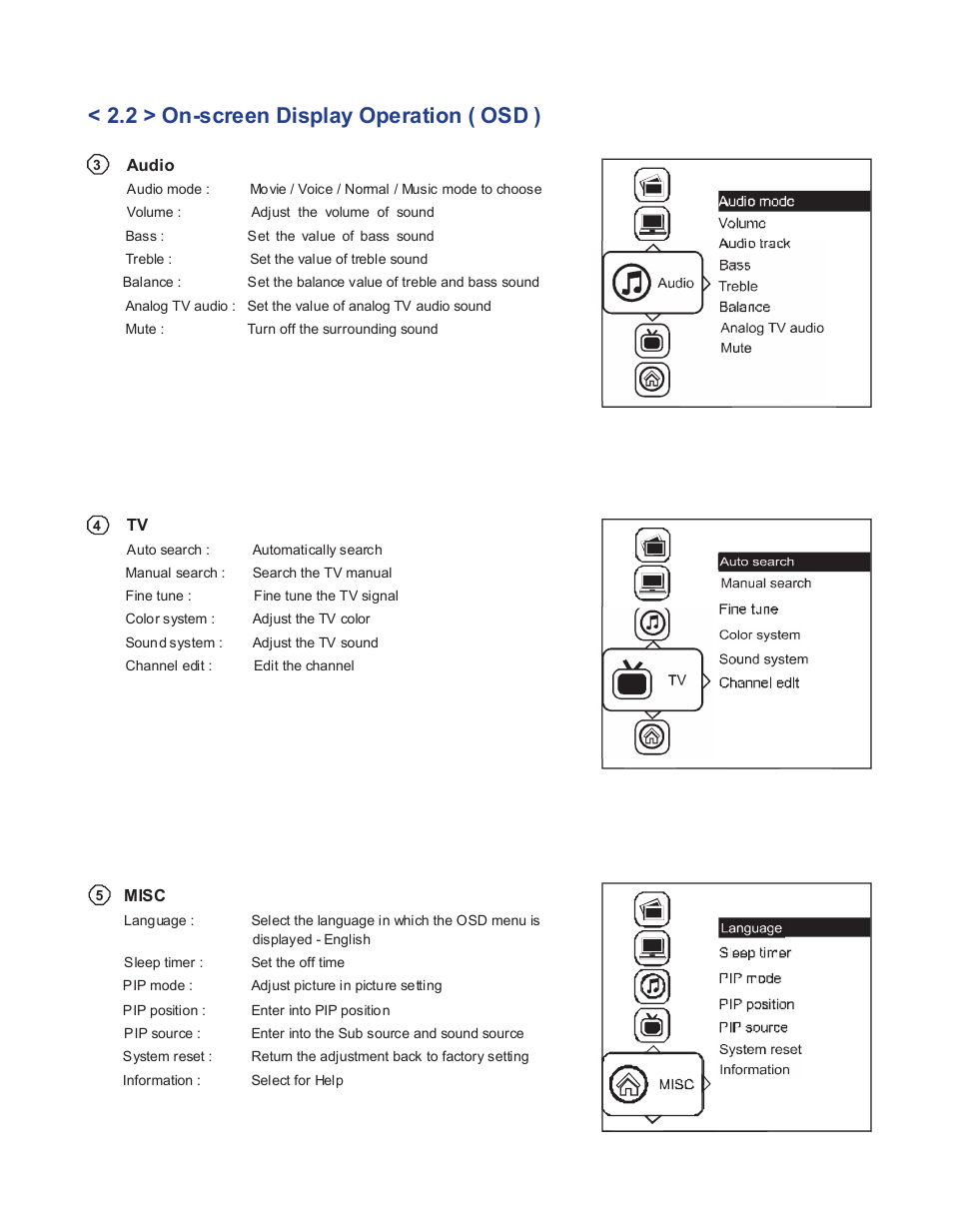 2 > on-screen display operation ( osd ) | Acnodes APW 5170 User Manual | Page 13 / 22