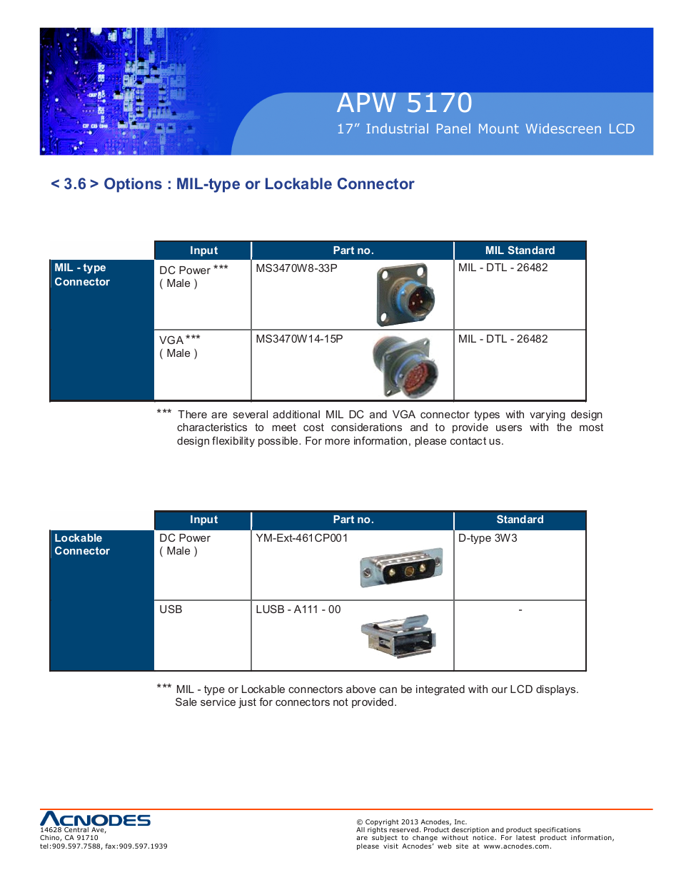 Apw 5170, 6 > options : mil-type or lockable connector | Acnodes APW 5170 User Manual | Page 21 / 22