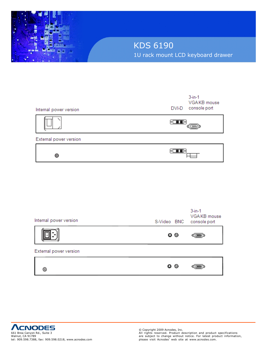 Kds 6190, 1u rack mount lcd keyboard drawer | Acnodes KDS 6190 User Manual | Page 16 / 18