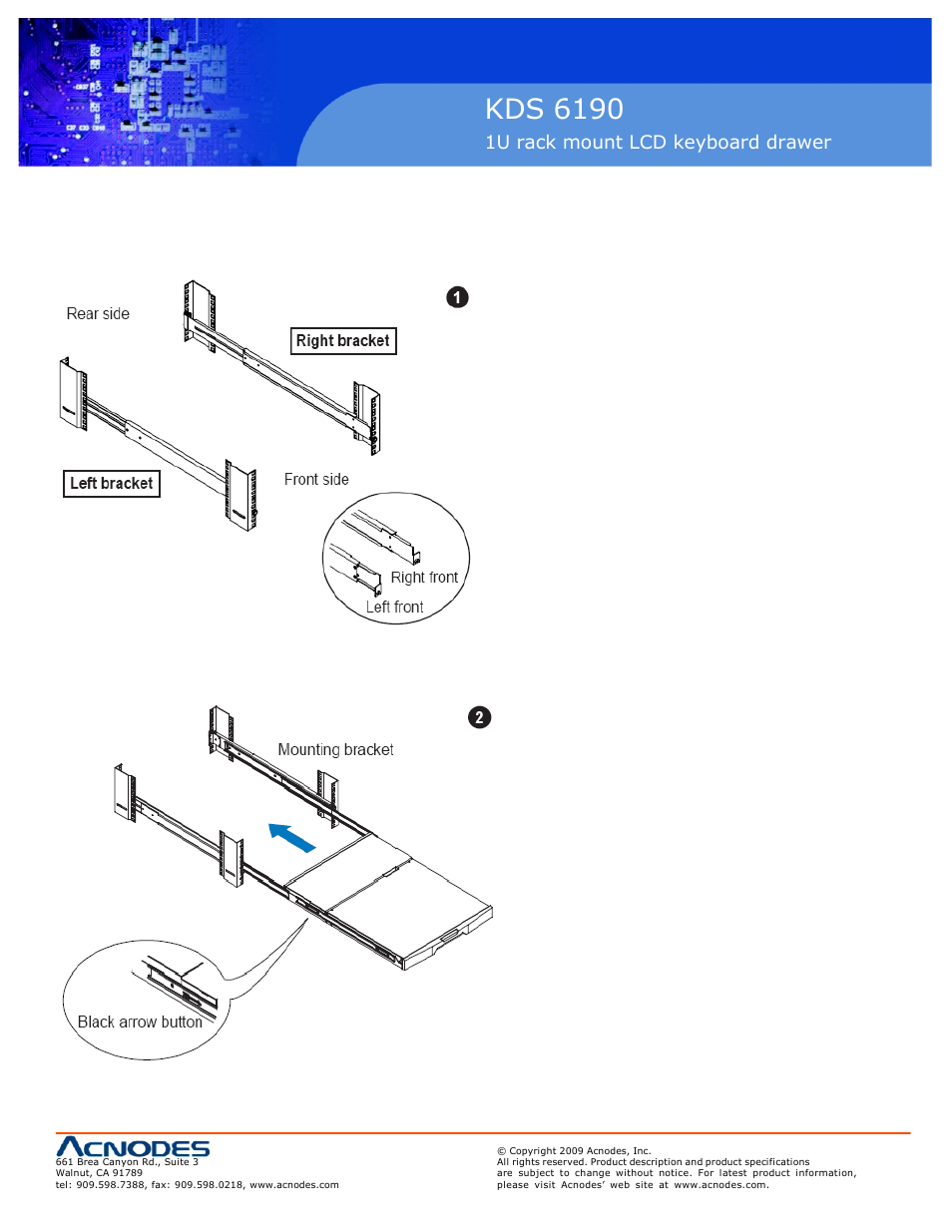 Kds 6190, 1u rack mount lcd keyboard drawer | Acnodes KDS 6190 User Manual | Page 7 / 18