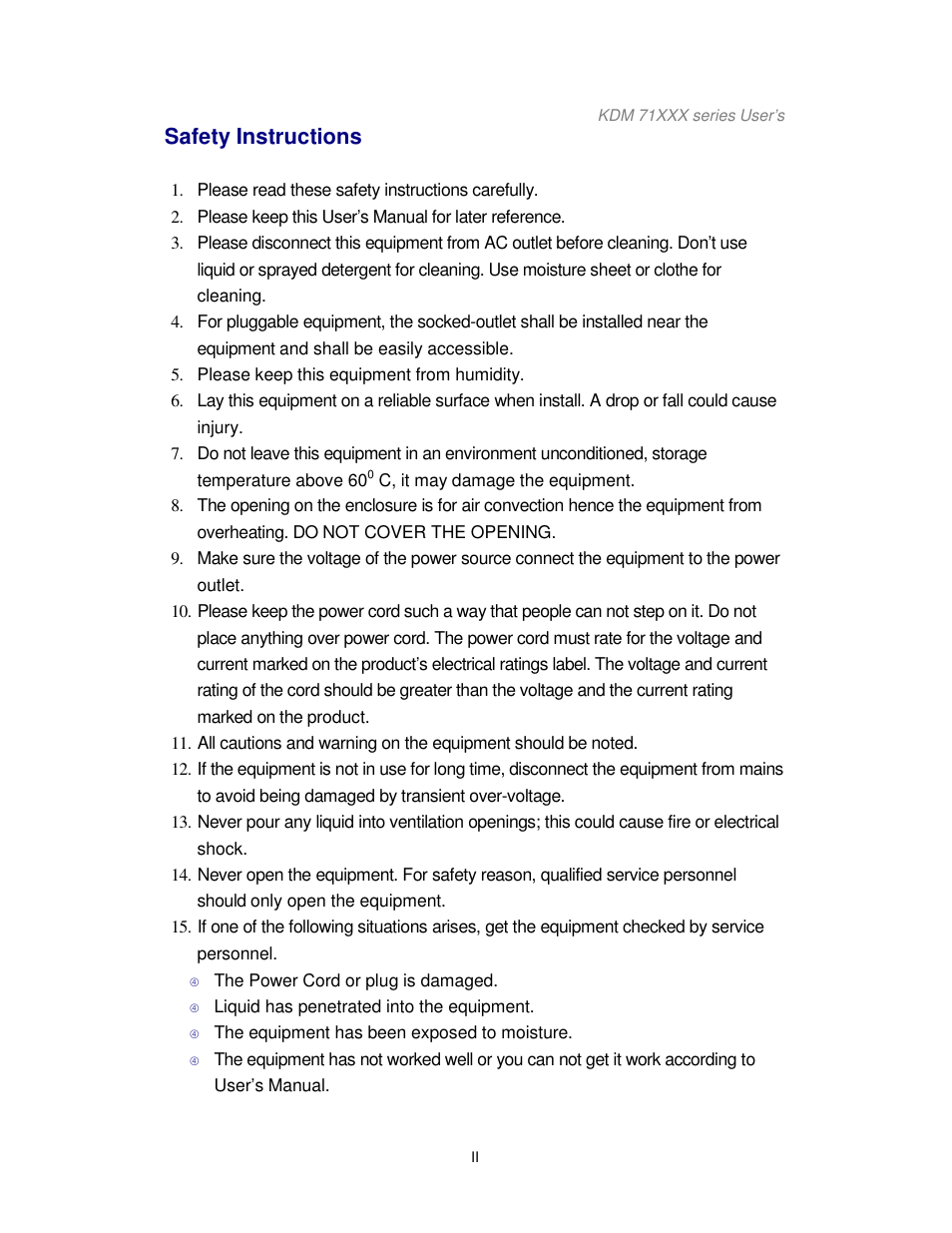 Safety instructions | Acnodes KDM 7178 User Manual | Page 3 / 61