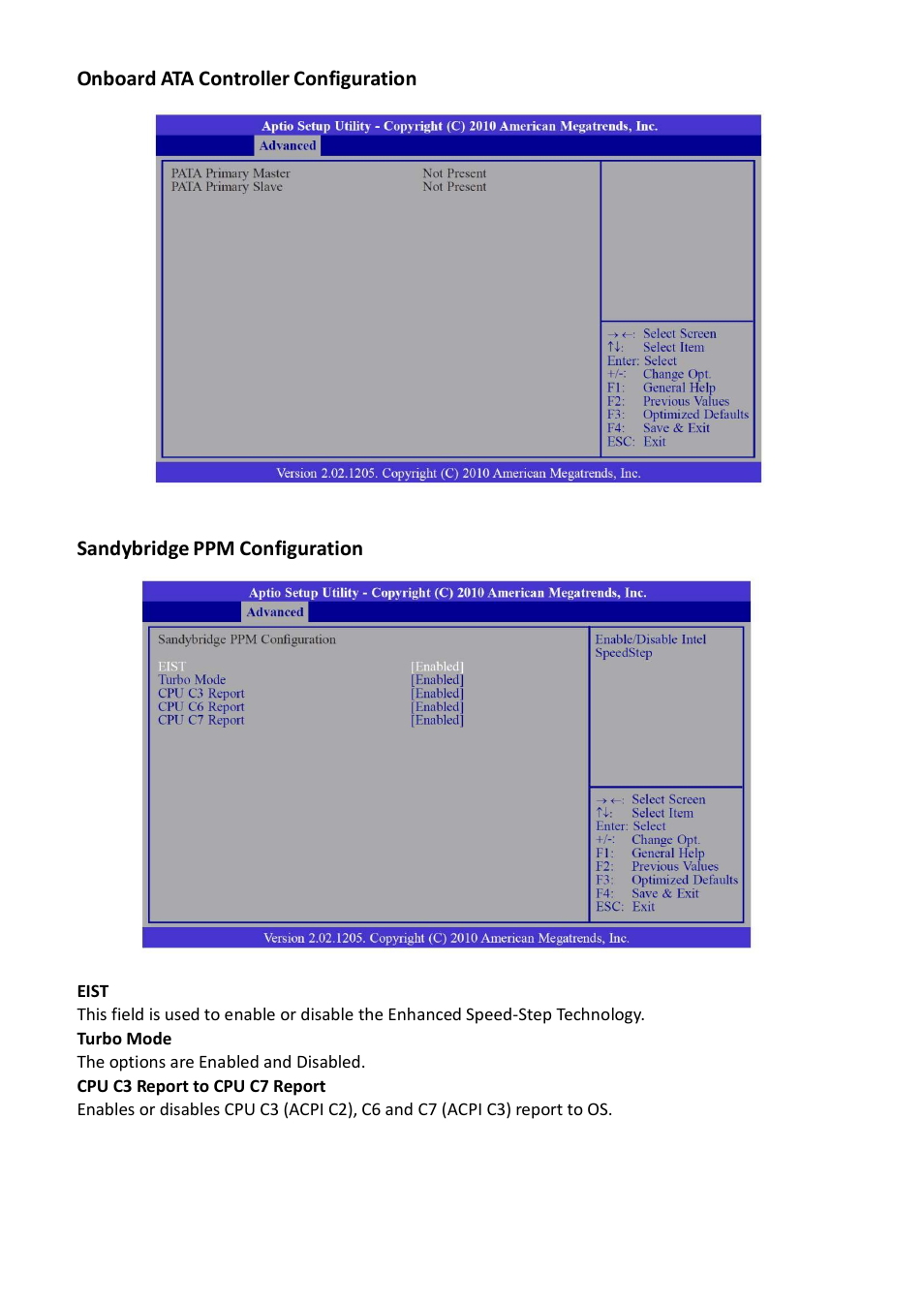 Onboard ata controller configuration, Sandybridge ppm configuration | Acnodes FES 5313 User Manual | Page 44 / 117