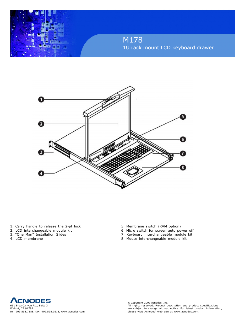 M178, 1u rack mount lcd keyboard drawer, 3 diagram | 4 diagram 4 | Acnodes M 178 User Manual | Page 6 / 28