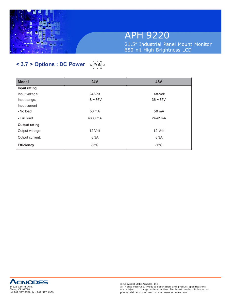 Aph 922 0, 7 > options : dc power | Acnodes APH 9220 User Manual | Page 20 / 24