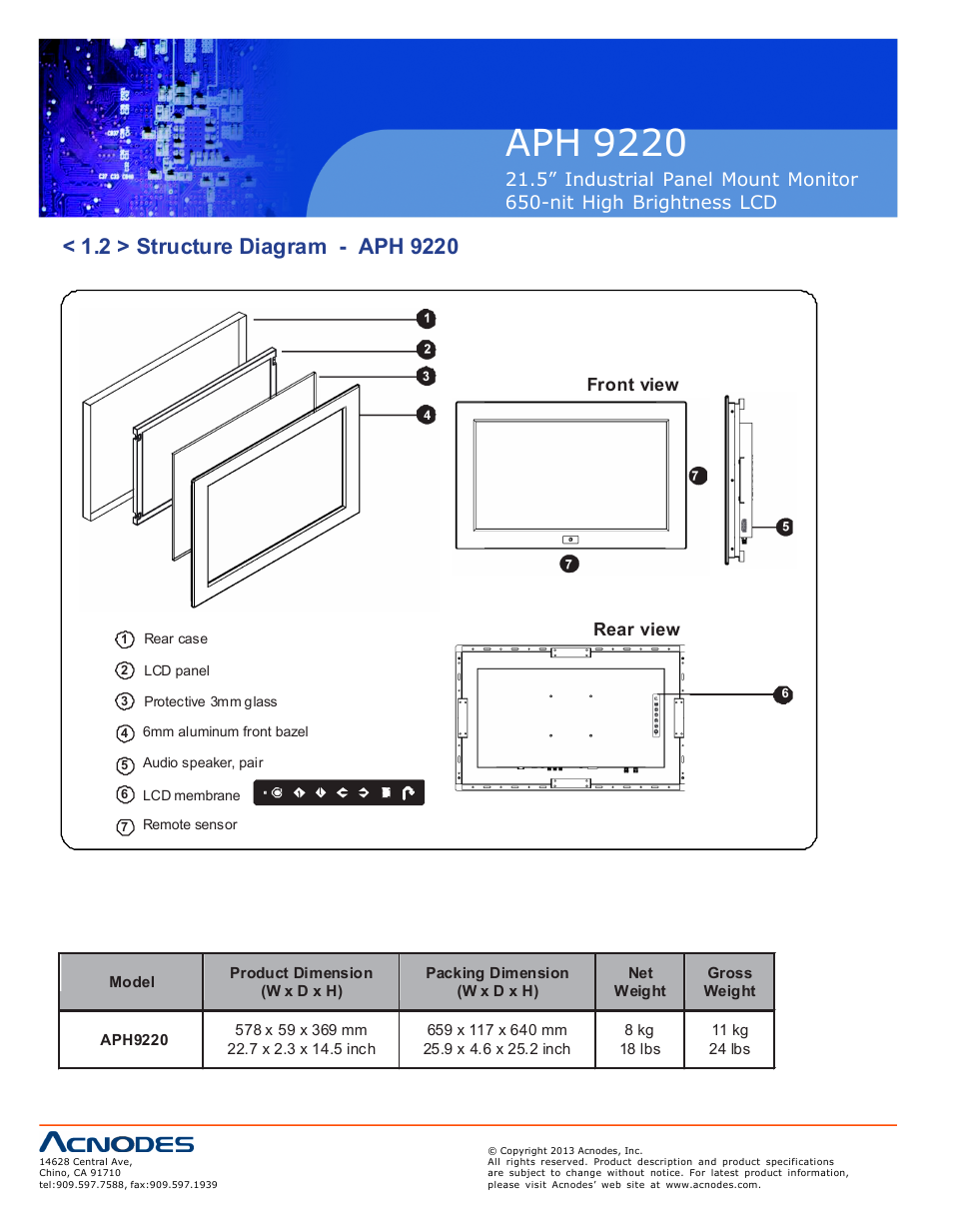 Aph 922 0, Hap-f21, Front vie w | Rear vie w | Acnodes APH 9220 User Manual | Page 6 / 24