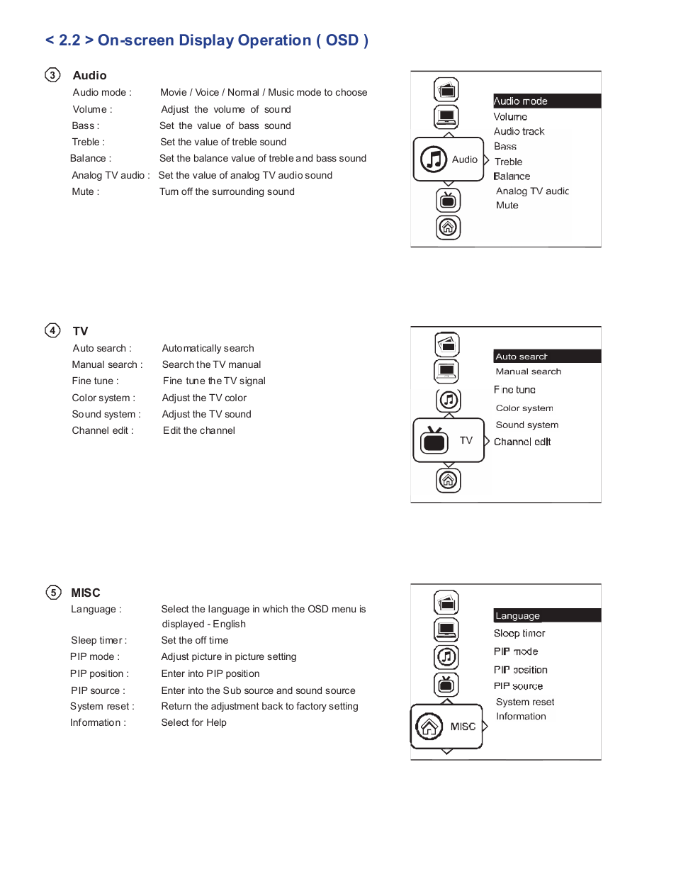 2 > on-screen display operation ( osd ) | Acnodes APW 5240 User Manual | Page 13 / 20