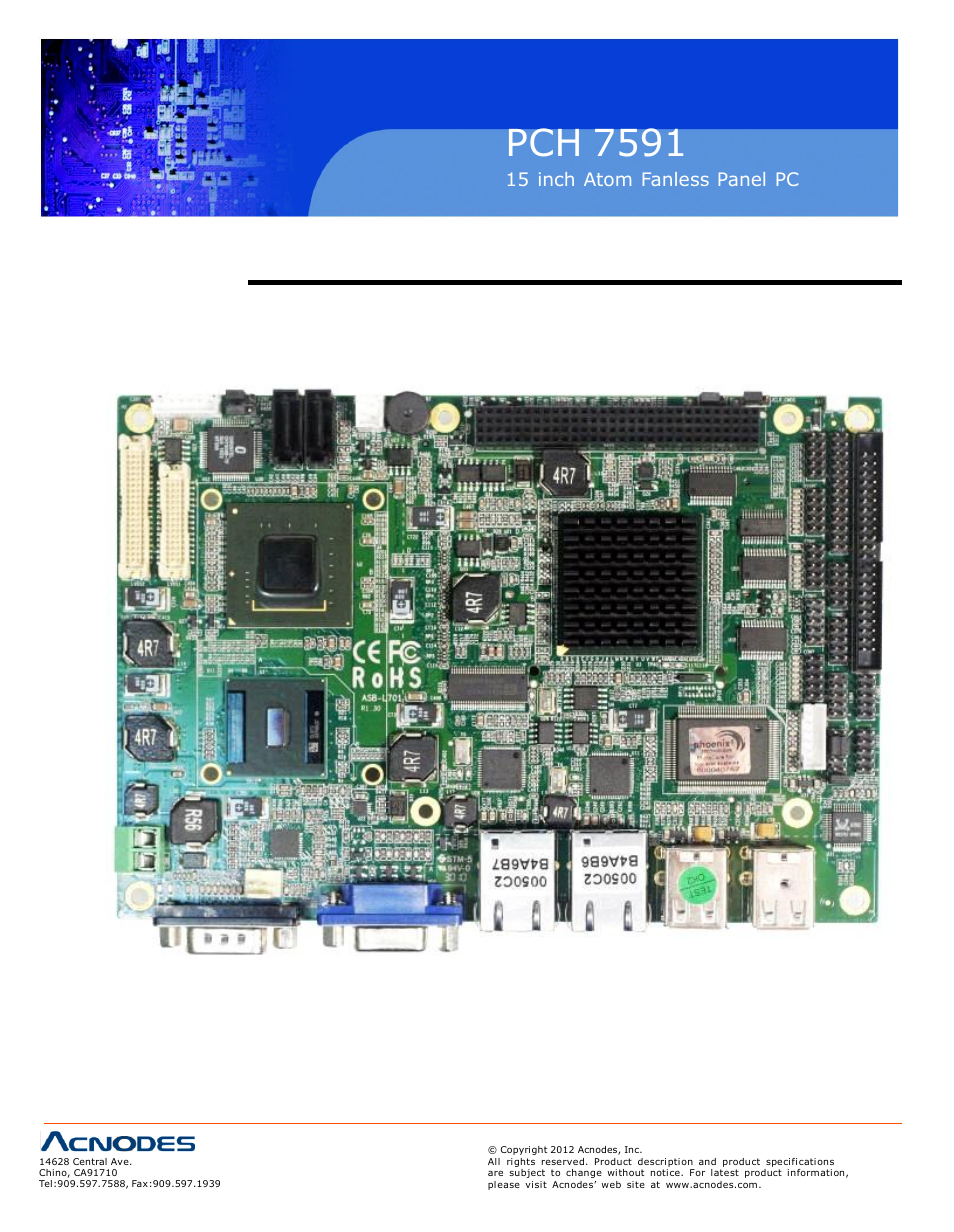 Chapter 2, Pch 7591, 1 mainboard specifications | Acnodes PCH 7591 User Manual | Page 12 / 99