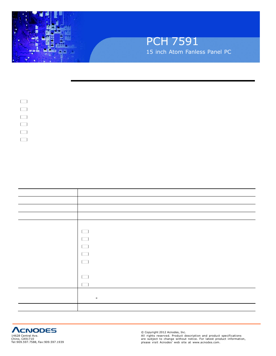 Pch 7591, Chapter 1, 1 featu res | 2 sp eci fications | Acnodes PCH 7591 User Manual | Page 6 / 99