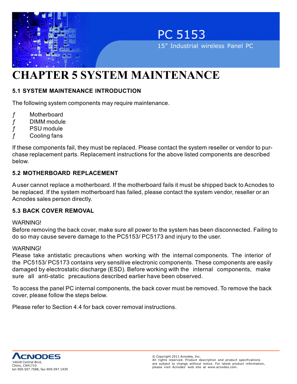 Pc 5153, Chapter 5 system mai ntenance | Acnodes PC 5153 User Manual | Page 82 / 97