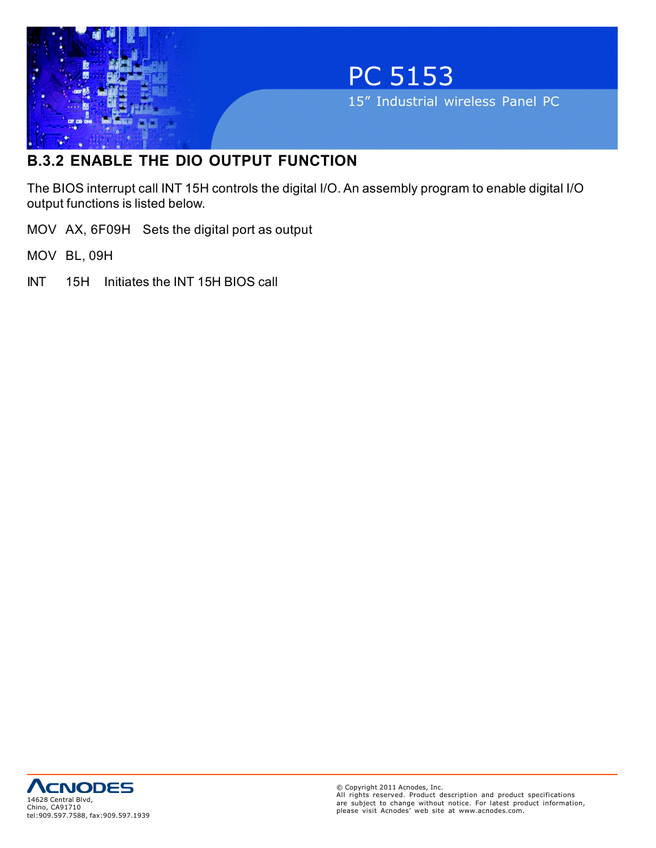 Pc 5153, B.3.2 enable the dio output function | Acnodes PC 5153 User Manual | Page 92 / 97