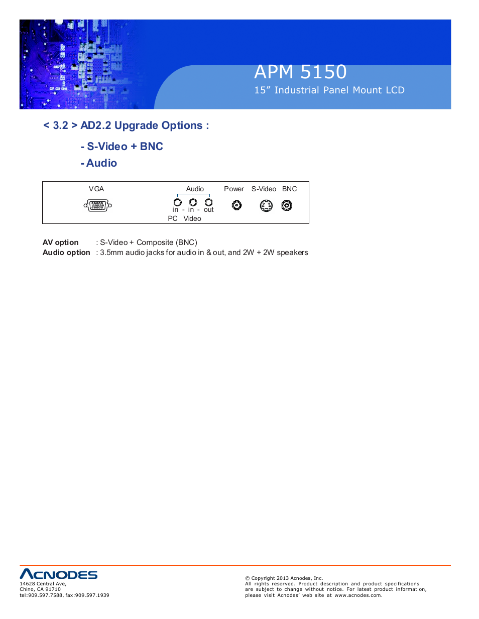 Apm 51 50, 15” industrial pa nel mount lcd | Acnodes APM 5150 User Manual | Page 14 / 19
