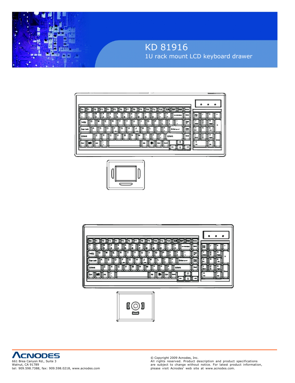 1u rack mount lcd keyboard drawer, 8 keyboard and mouse standard: optional: 8 | Acnodes KD 81916 User Manual | Page 10 / 22