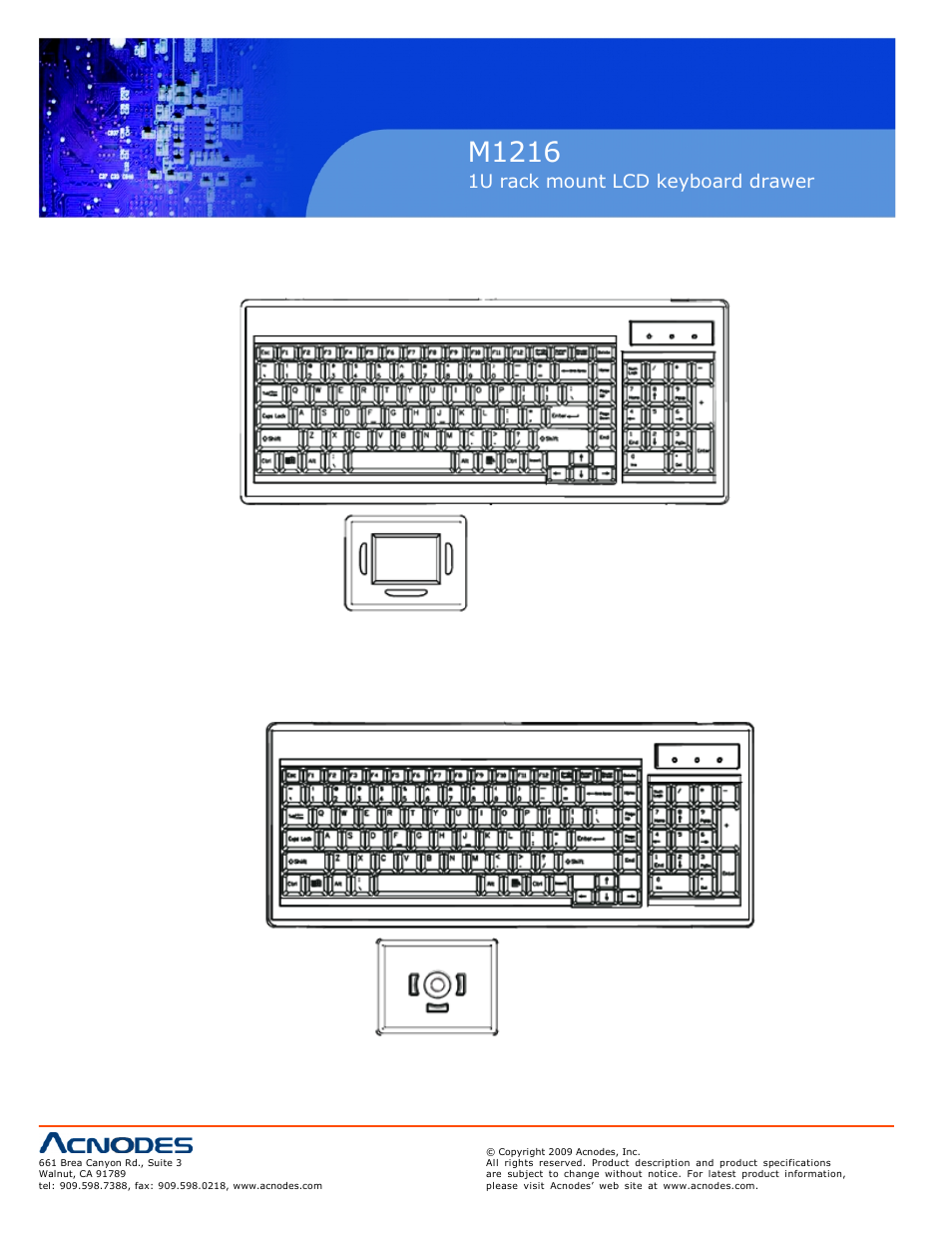 M1216, 1u rack mount lcd keyboard drawer, 8 keyboard and mouse standard: optional: 8 | Acnodes M 1216 User Manual | Page 10 / 28