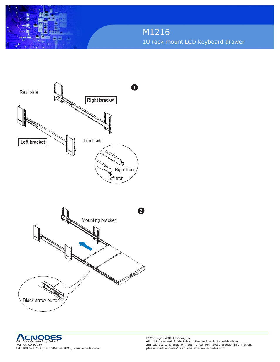 M1216, 1u rack mount lcd keyboard drawer | Acnodes M 1216 User Manual | Page 7 / 28