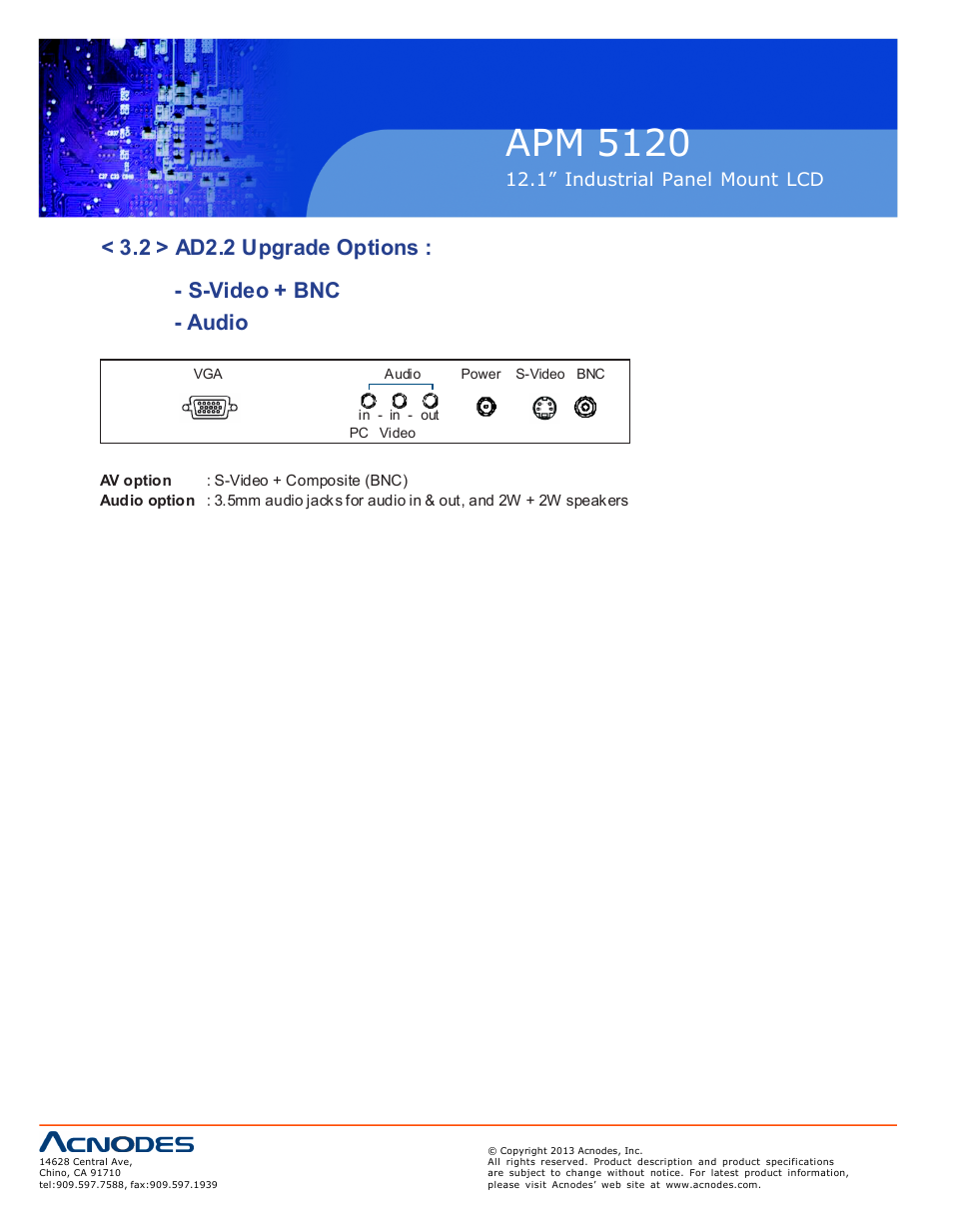 Apm 51 20, 1” industrial panel mount lcd | Acnodes APM 5120 User Manual | Page 14 / 19