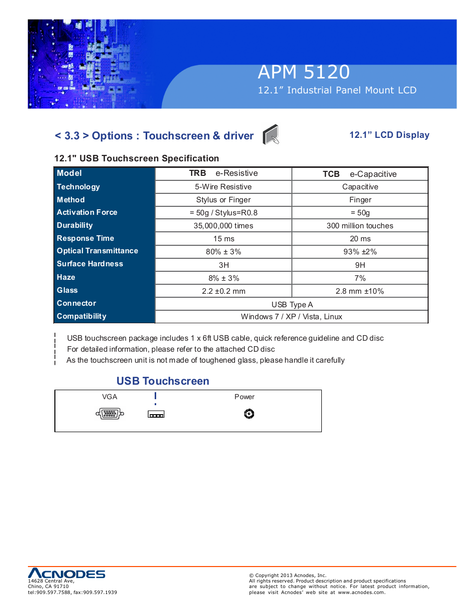 Apm 51 20, 3 > options : touchscreen & driver, Usb touchscreen | Acnodes APM 5120 User Manual | Page 15 / 19