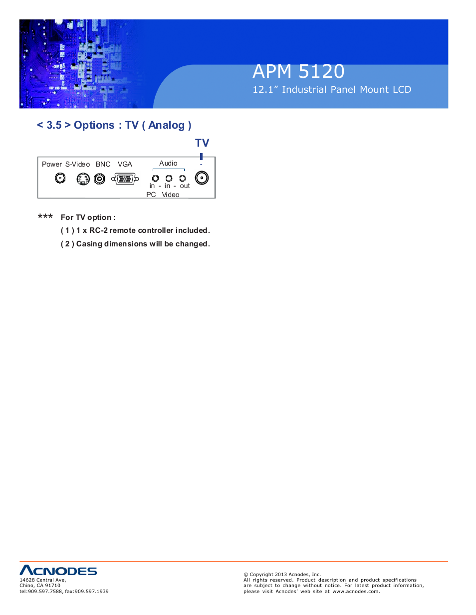 Apm 51 20, 5 > options : tv ( analog ) tv | Acnodes APM 5120 User Manual | Page 18 / 19