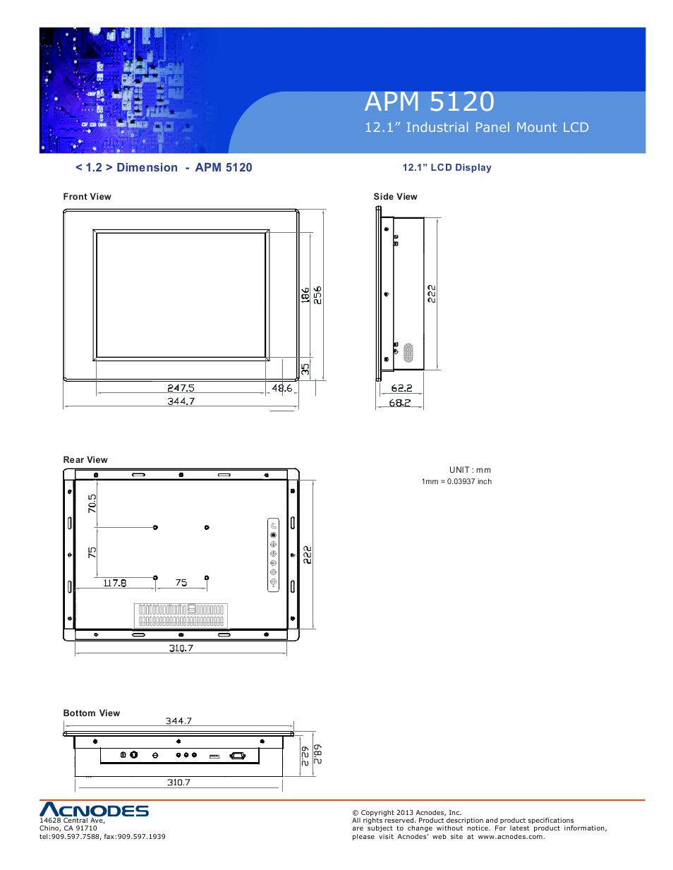 Apm 51 20, Ap-12 nap-12, 1” industrial panel mount lcd | Acnodes APM 5120 User Manual | Page 7 / 19