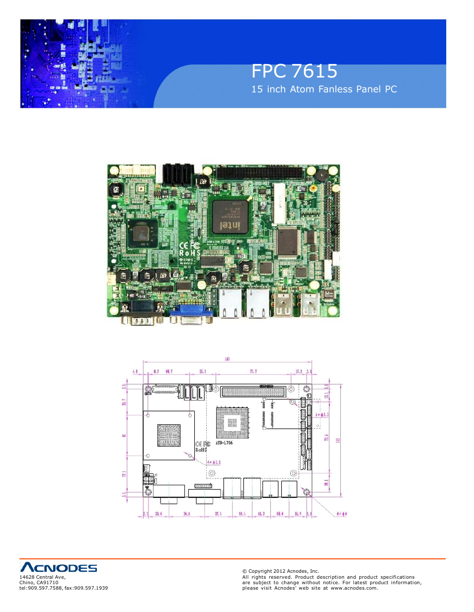Fpc 7615, Chapter 2 hardware install ation, 1 mainboard specifications | Acnodes FPC 7615 User Manual | Page 14 / 88