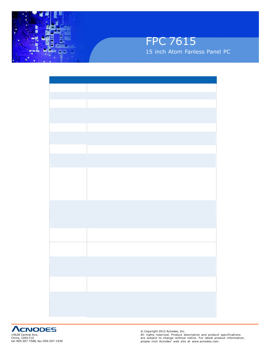 Fpc 7615, 1 mainboard specifications | Acnodes FPC 7615 User Manual | Page 16 / 88