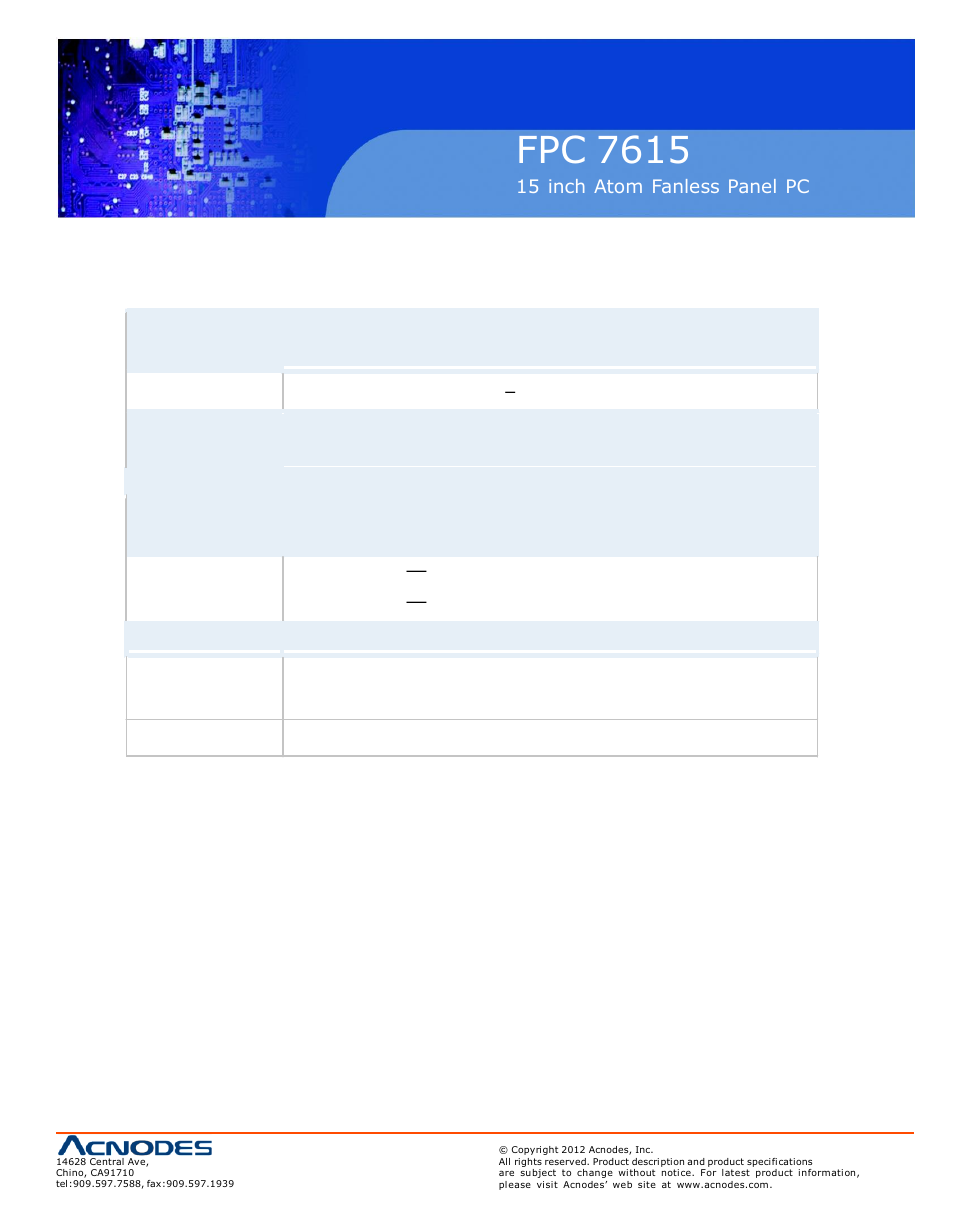 Fpc 7615, 1 mainboard specifications | Acnodes FPC 7615 User Manual | Page 17 / 88