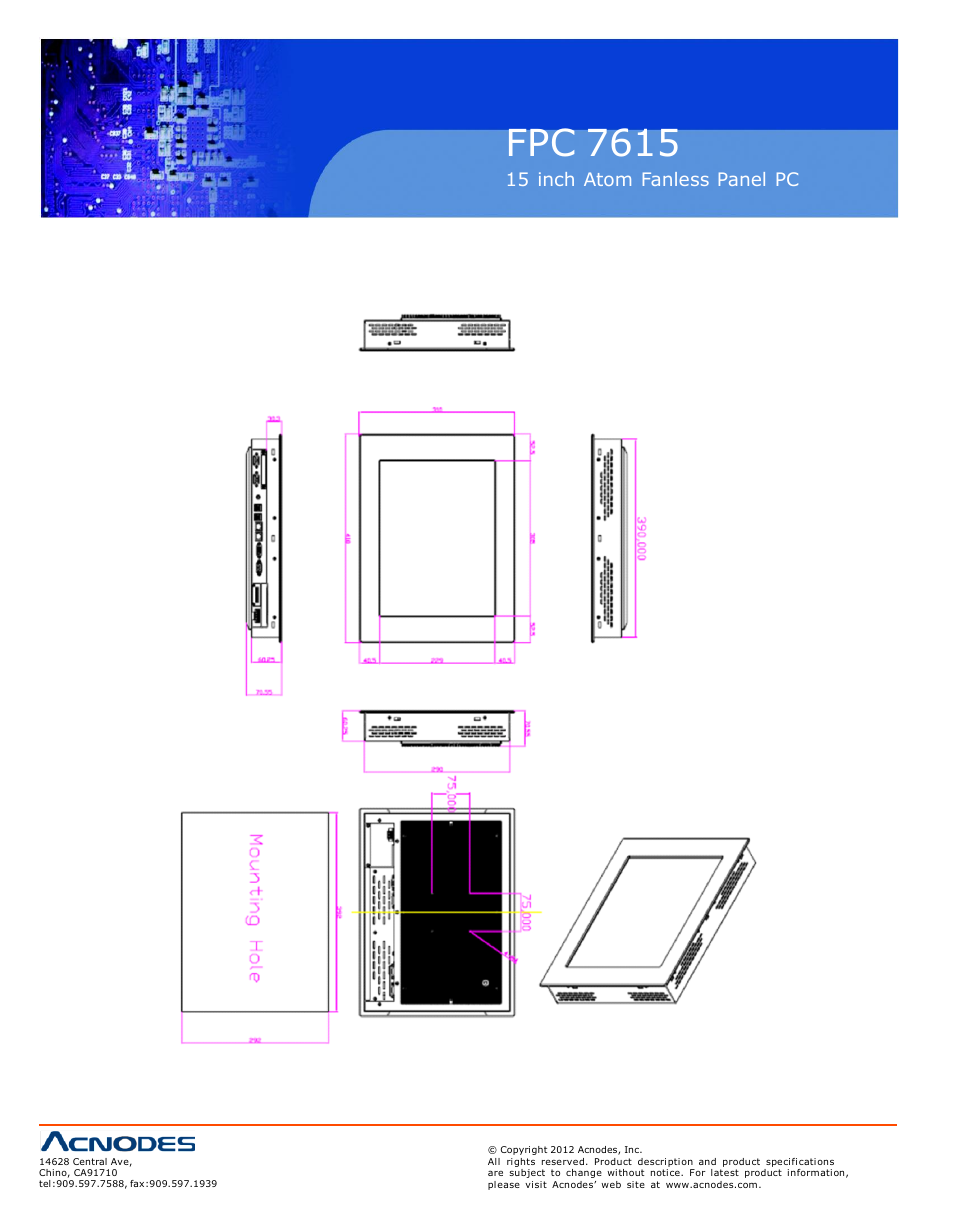 Fpc 7615, 2 dimensions, Dimensions of the fpc7615 | Acnodes FPC 7615 User Manual | Page 8 / 88