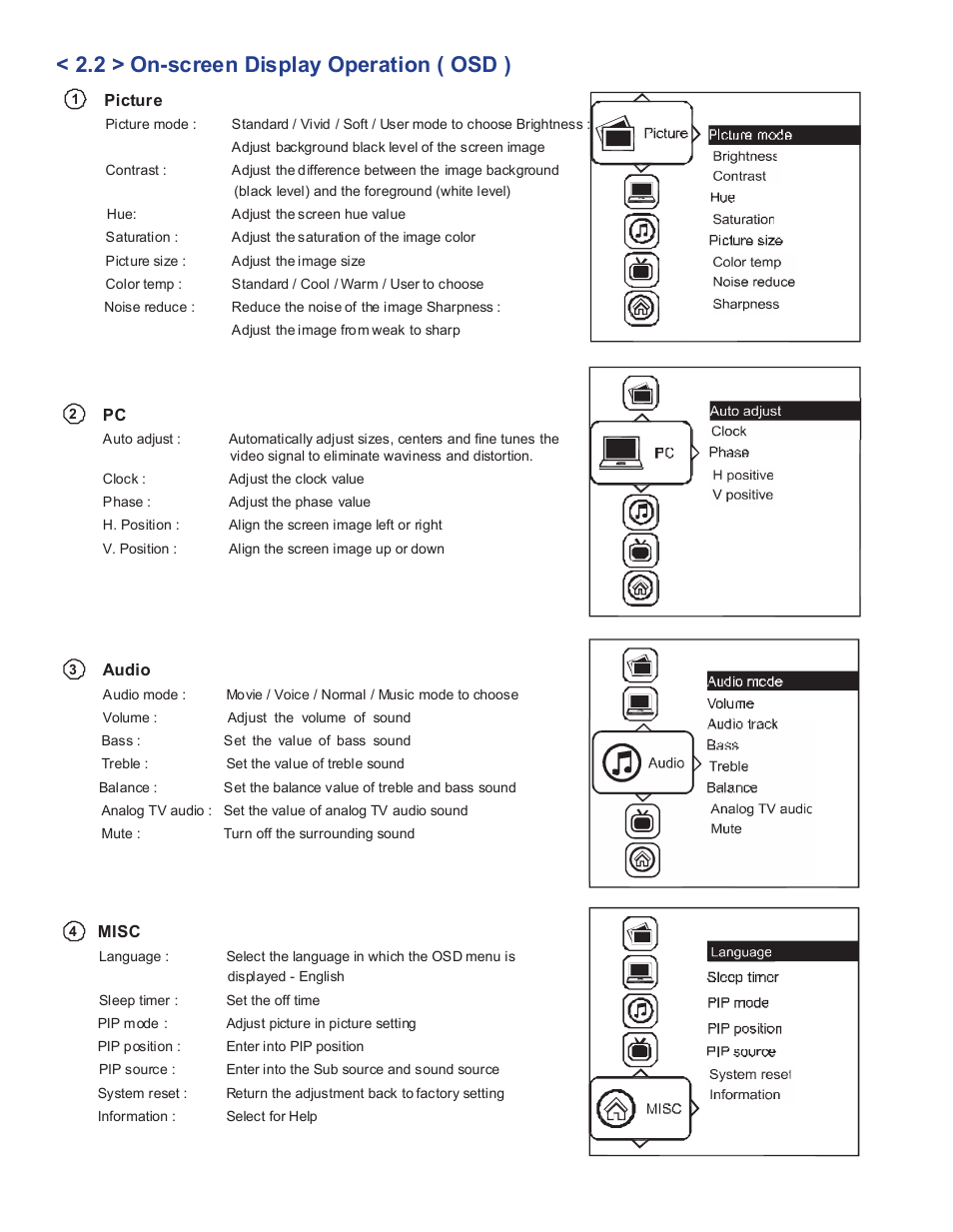 2 > on-screen display operation ( osd ) | Acnodes RMW 8215 User Manual | Page 11 / 19