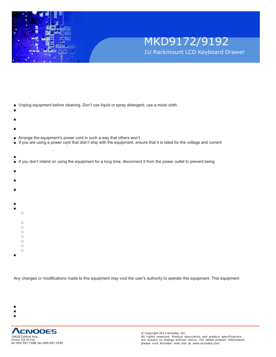 1u rackmount lcd keyboard drawer | Acnodes MKD 9192 User Manual | Page 2 / 15