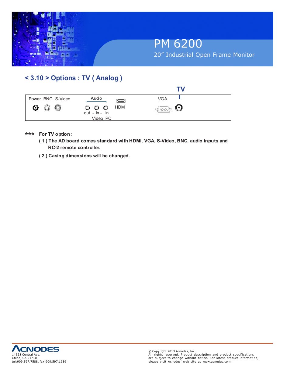 Pm 6200, 10 > options : tv ( analog ) tv | Acnodes PM 6200 User Manual | Page 22 / 23