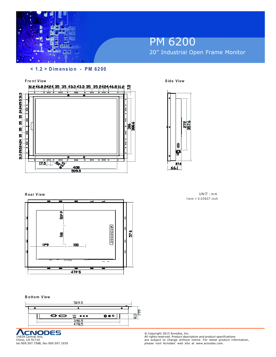 Pm 6200, Op -20, 20” industrial o pen frame monit or | Acnodes PM 6200 User Manual | Page 7 / 23