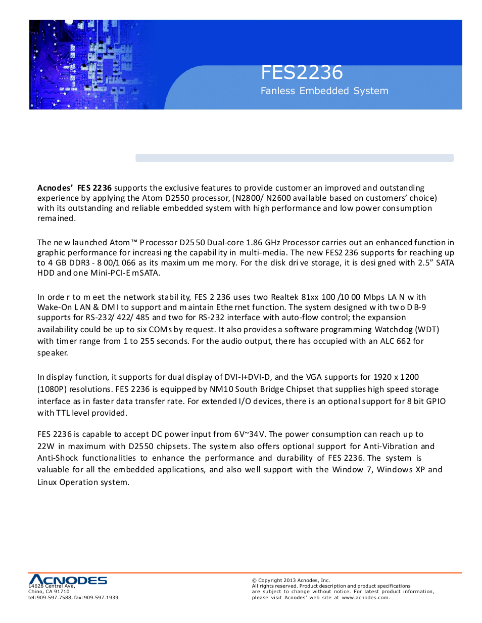 Fes2236, Chapter 1: introduction, 1 overview | Acnodes FES 2236 User Manual | Page 5 / 49