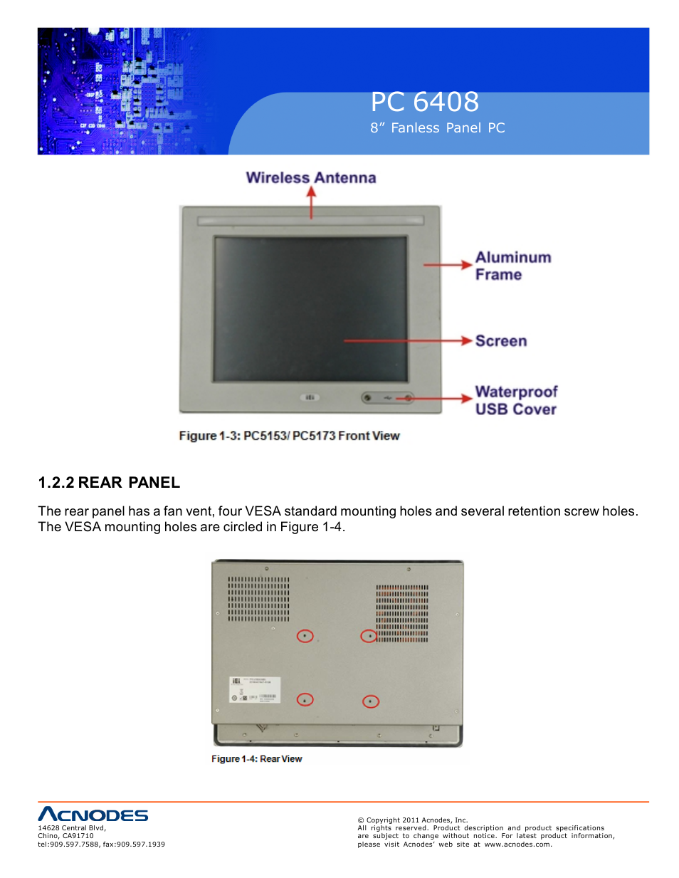 Pc 6408, 2 rear panel | Acnodes PC 6408 User Manual | Page 12 / 98