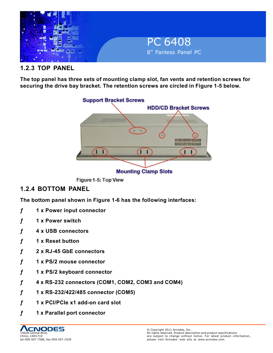 Pc 6408, 3 top panel, 4 bottom panel | Acnodes PC 6408 User Manual | Page 13 / 98