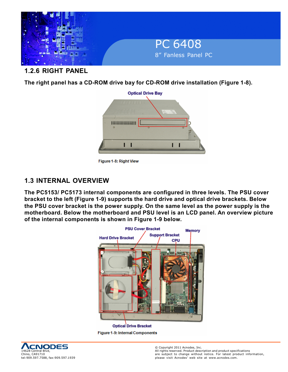 Pc 6408, 6 right panel, 3 internal overview | Acnodes PC 6408 User Manual | Page 15 / 98