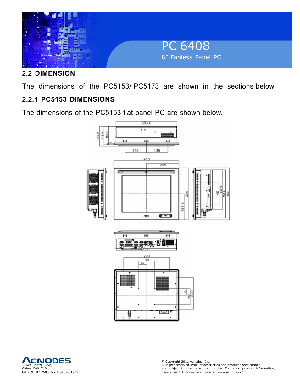 Pc 6408, 8” fanless panel pc | Acnodes PC 6408 User Manual | Page 19 / 98