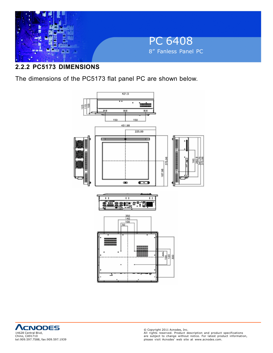 Pc 6408, 8” fanless panel pc | Acnodes PC 6408 User Manual | Page 20 / 98