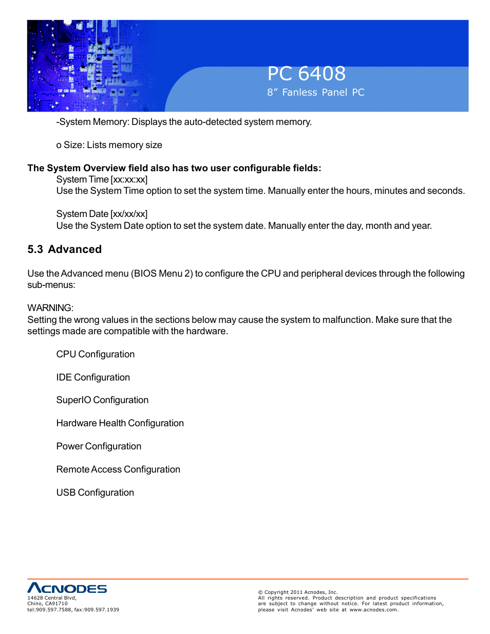 Pc 6408, 3 advanced | Acnodes PC 6408 User Manual | Page 54 / 98