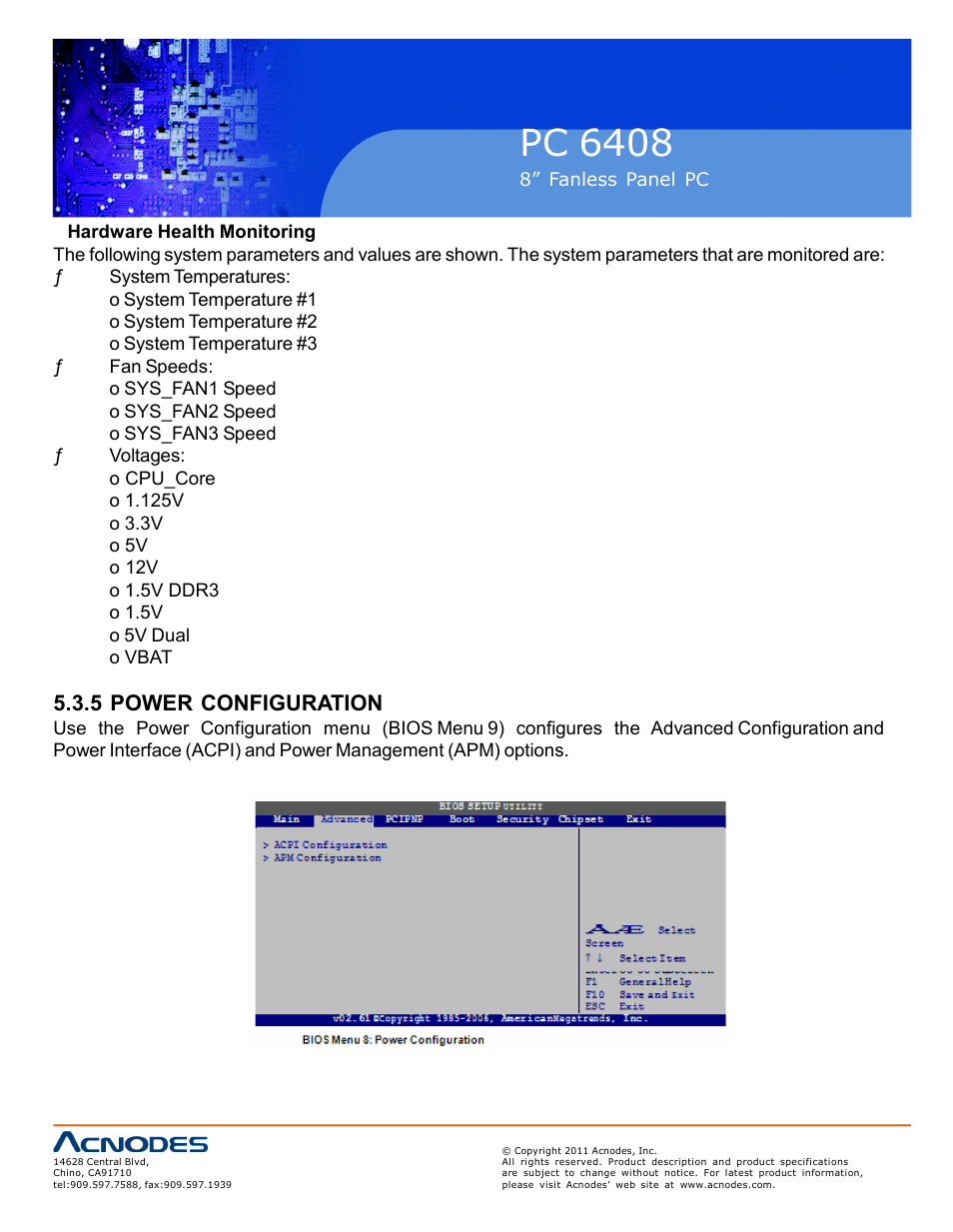 Pc 6408, 5 power configuration | Acnodes PC 6408 User Manual | Page 68 / 98