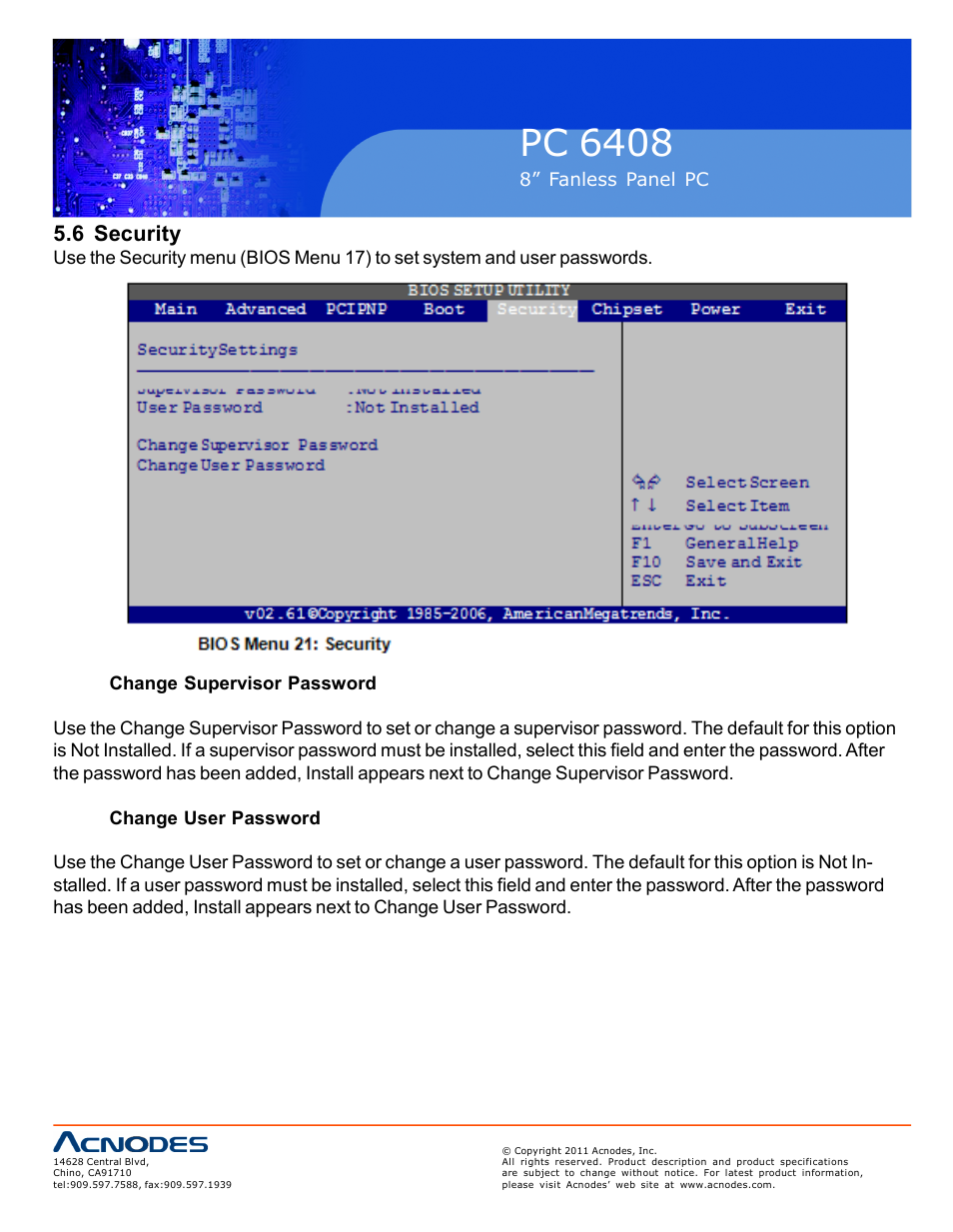 Pc 6408, 6 security | Acnodes PC 6408 User Manual | Page 78 / 98