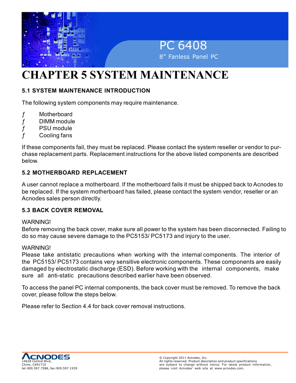 Pc 6408, Chapter 5 system maintenance | Acnodes PC 6408 User Manual | Page 83 / 98