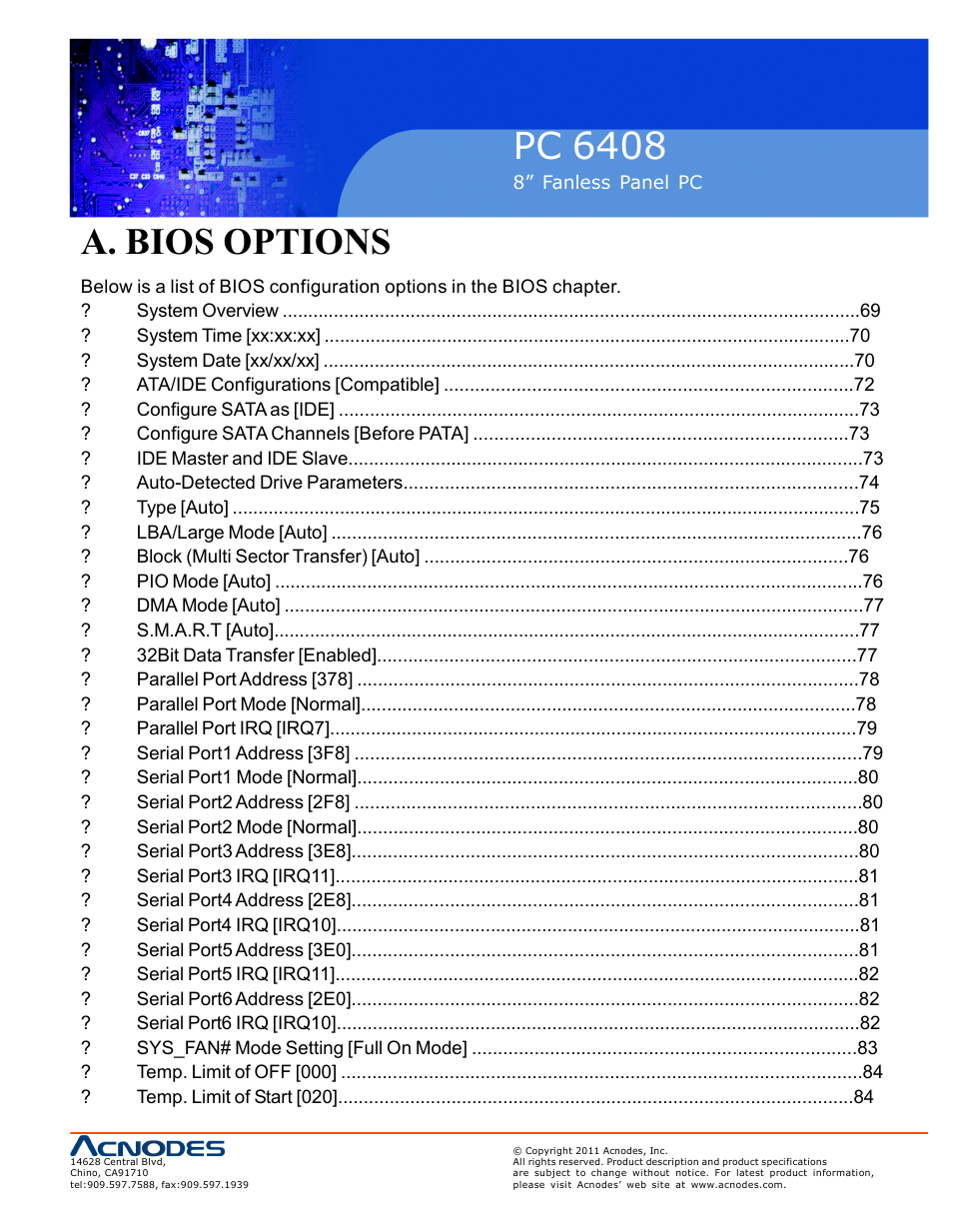 Pc 6408, A. bios options | Acnodes PC 6408 User Manual | Page 89 / 98