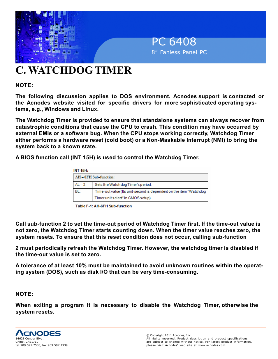 Pc 6408, C. watchdog timer | Acnodes PC 6408 User Manual | Page 94 / 98