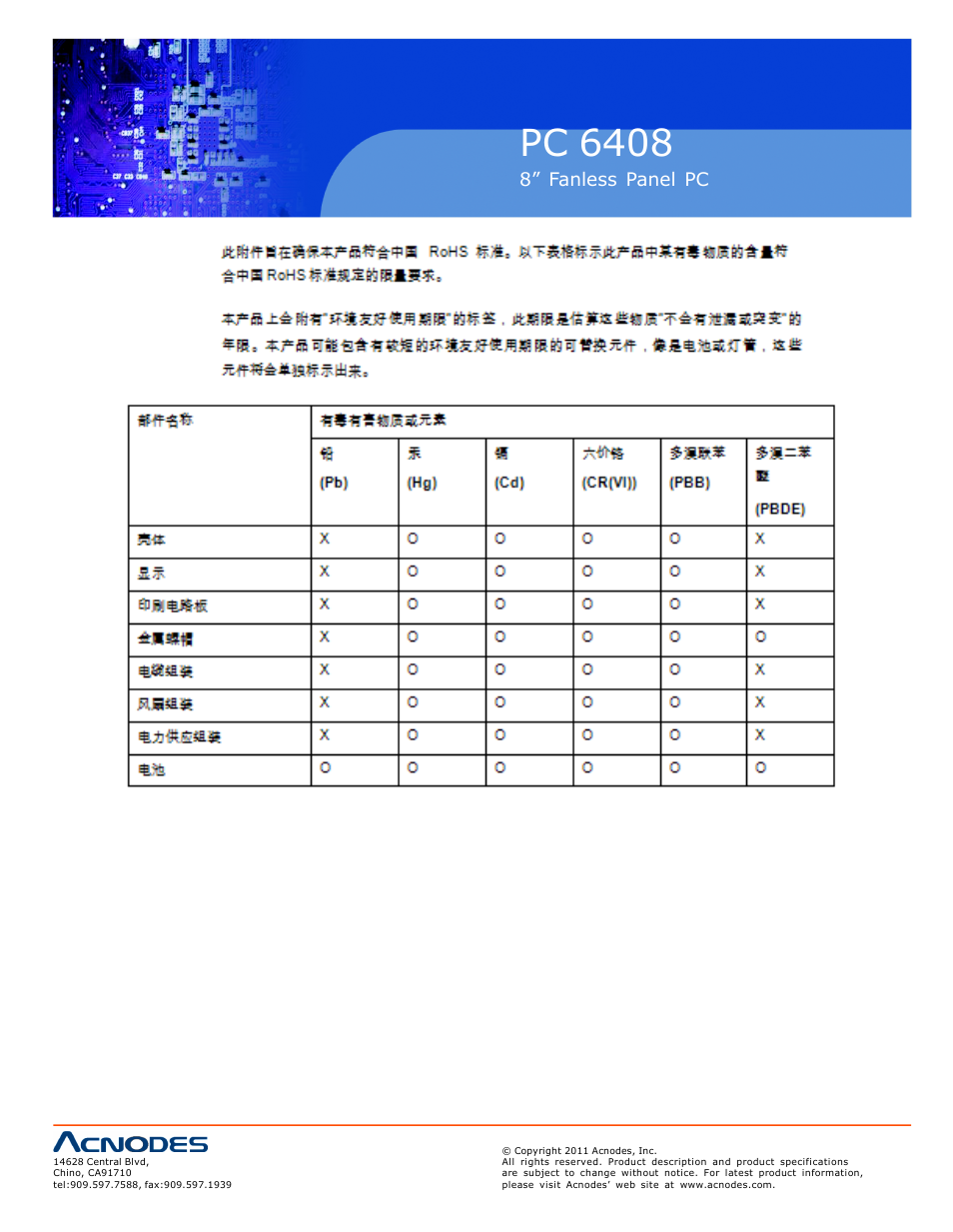 Pc 6408, 8” fanless panel pc | Acnodes PC 6408 User Manual | Page 98 / 98