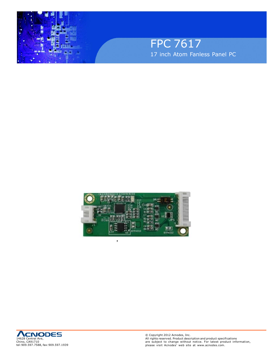 Fpc 7617, Chapter 5 touch screen installation, Fo r | Acnodes FPC 7617 User Manual | Page 73 / 88